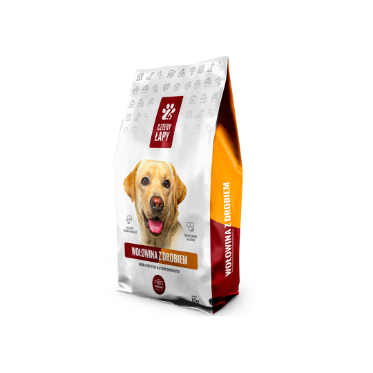 Sucha karma dla psa CZTERY ŁAPY BASIC kurczak wołowina drób 10 kg