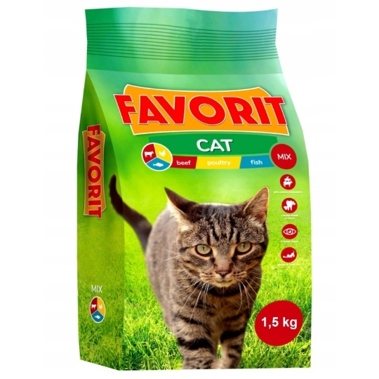 Sucha karma dla kotów, kota zbilansowana FAVORIT MIX 1,5KG