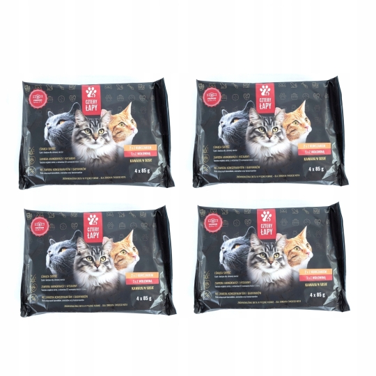 Mokra karma dla kota CZTERY ŁAPY saszetki KURCZAK WOŁOWINA 4 x 85G